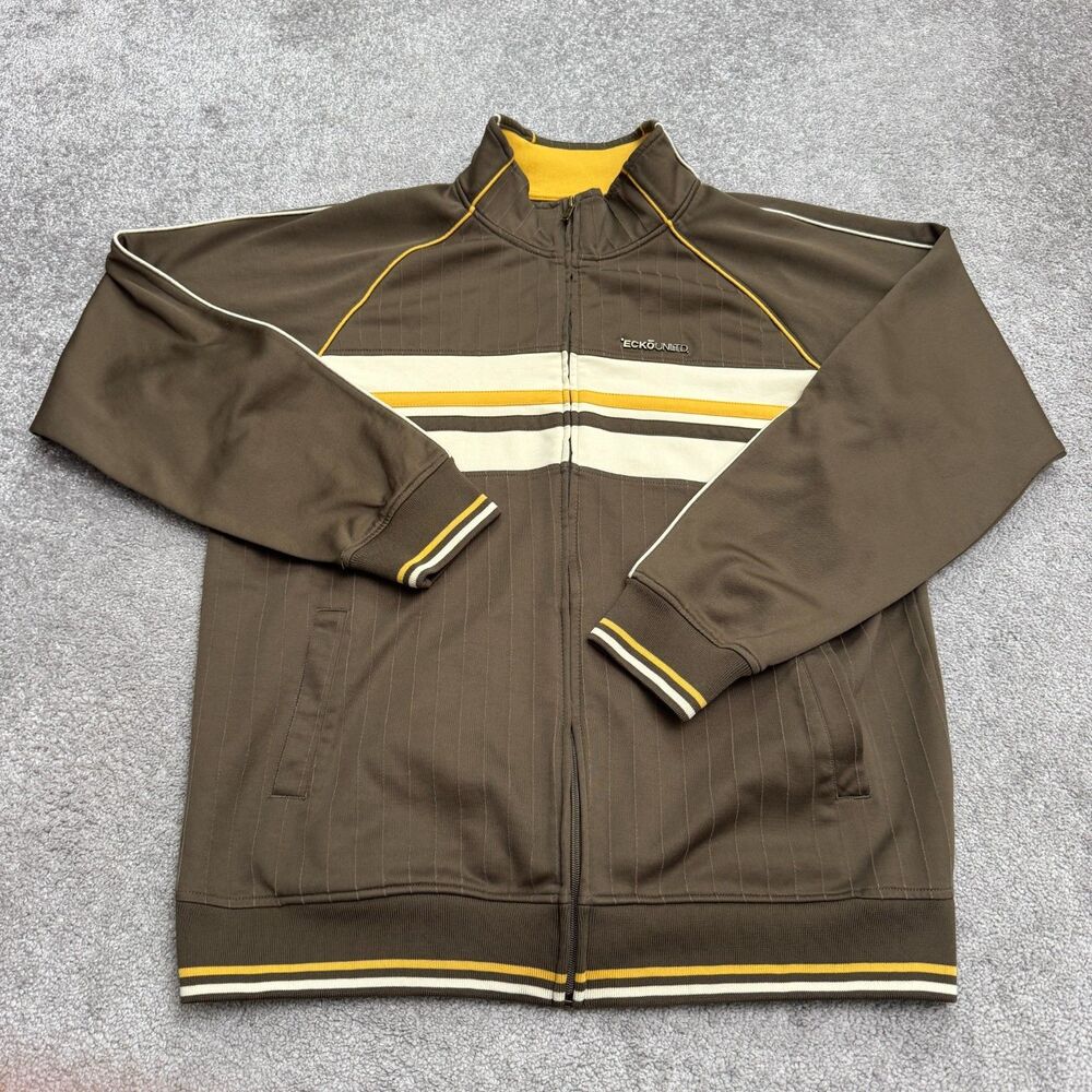 Vintage Y2K Ecko Unltd Track Jacket Men Large Brown Yellow Striped Casual Active